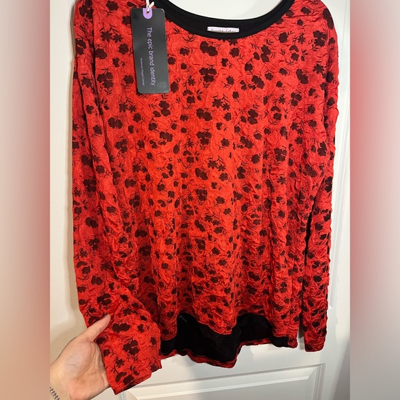 NWT Buccho Fallaci Plus Size Women’s Top Scrunch Rose Red/Black Long Sleeve 2XL - Picture 7 of 14